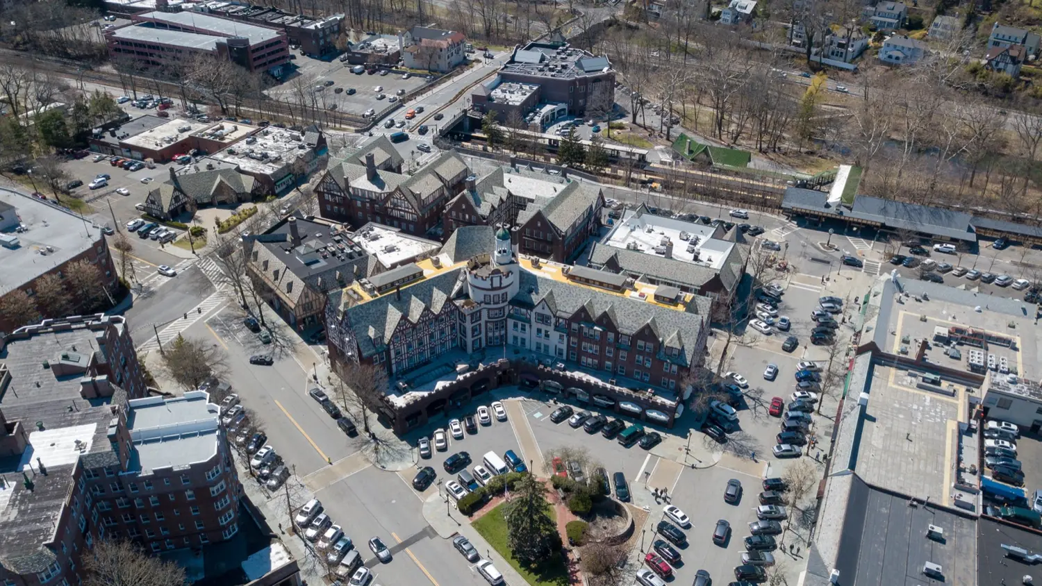 Aerial view of downtown Scarsdale Village